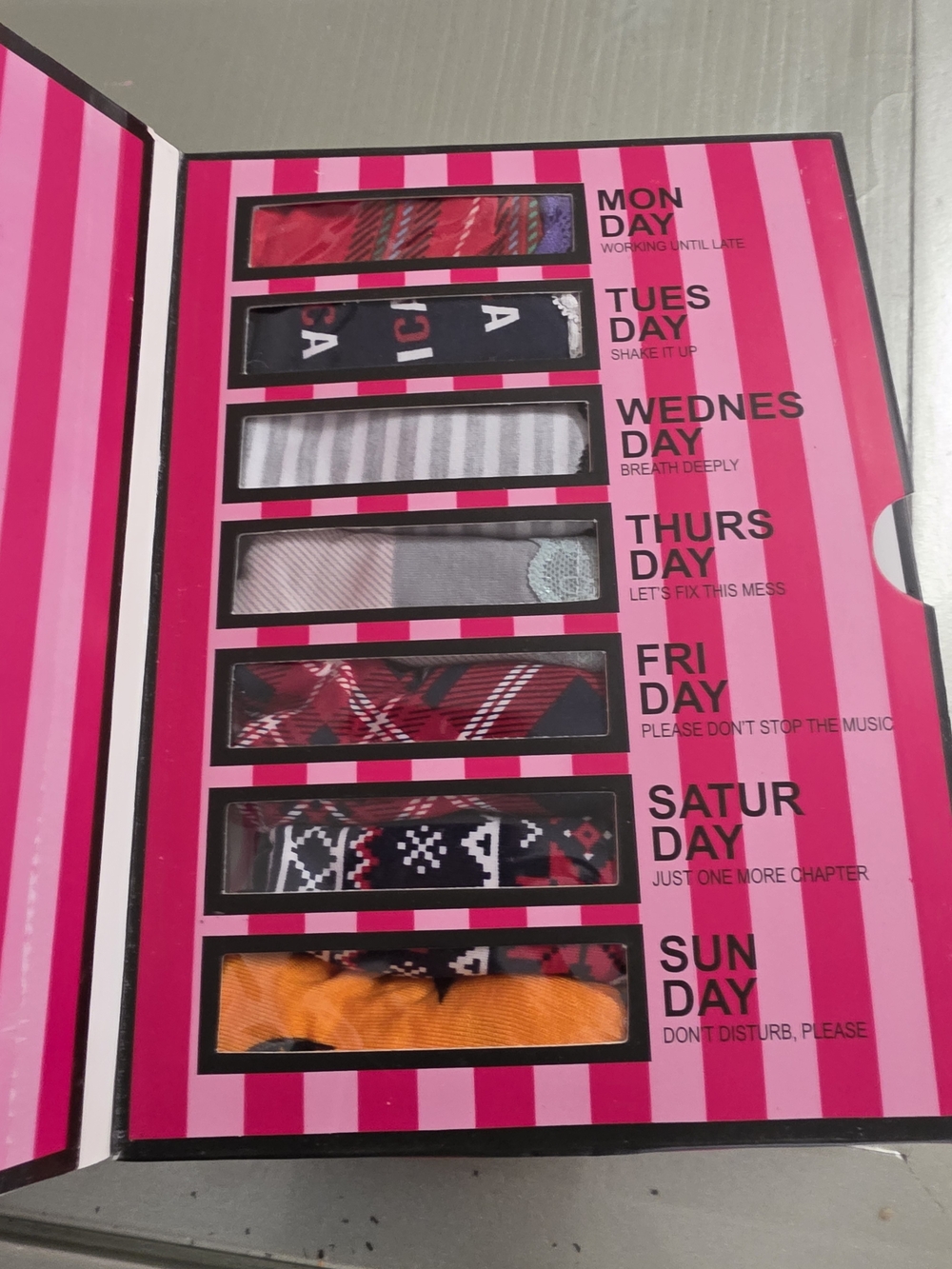Victoria's Secret Days of the Week Panty Box Set in Pink & Black NWT